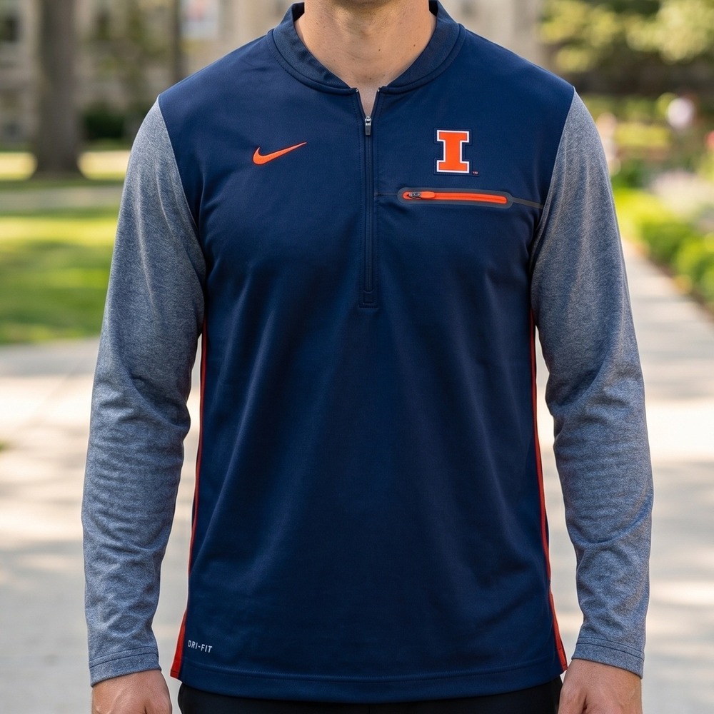 Nike Illinois Fighting Illini Dri-FIT Quarter Zip Pullover Navy Grey 4581